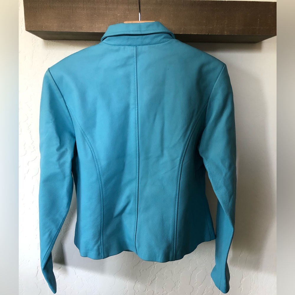 Vintage Y2K Turquoise Blue Italian Leather Moto Jacket W - Picture 3 of 9